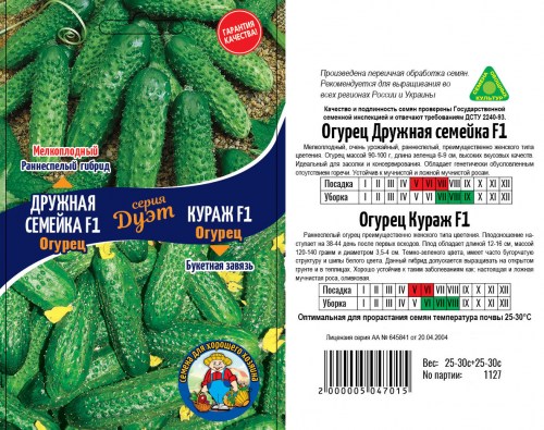 Огурец ДРУЖНАЯ СЕМЕЙКА F1 25-30ШТ + КУРАЖ F1 25-30ШТ